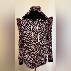 Sandy Liang Womens Pullover Hooded Long Sleeve Sweatshirt Black Floral - 1X
